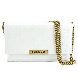 Balenciaga TRIPLET Chain Shoulder Bag Crocodile Embossed Leather White Crossbody